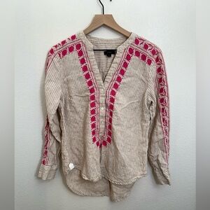J. Crew Linen Embroidered Long Sleeve Tunic Small